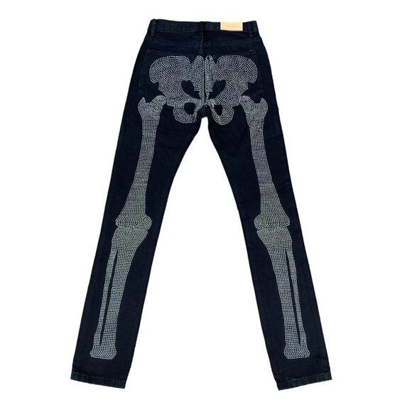 Rare MNML D249 Skeleton Straight Studded Jeans Size 28 Black - Picture 2 of 11